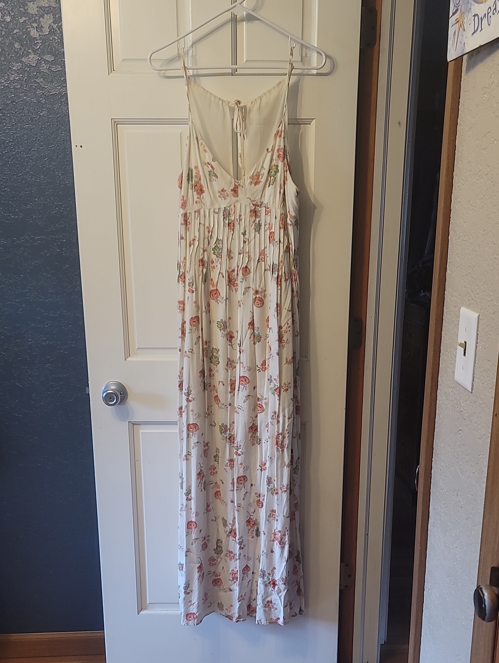LC Lauren Conrad Cream Floral Maxi Dress with Pink & Green Print